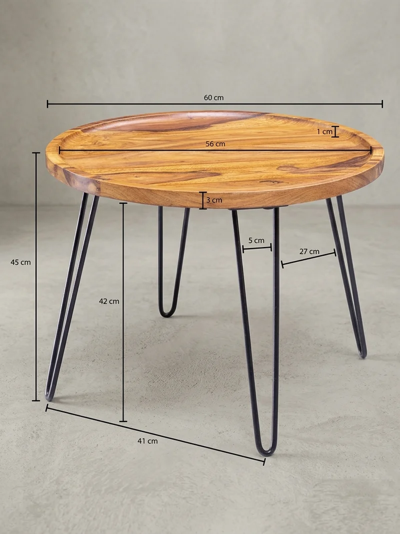 Couchtisch aus Sheeshamholz mit Haarnadelbeinen, modernem Design und großer Ablagefläche
