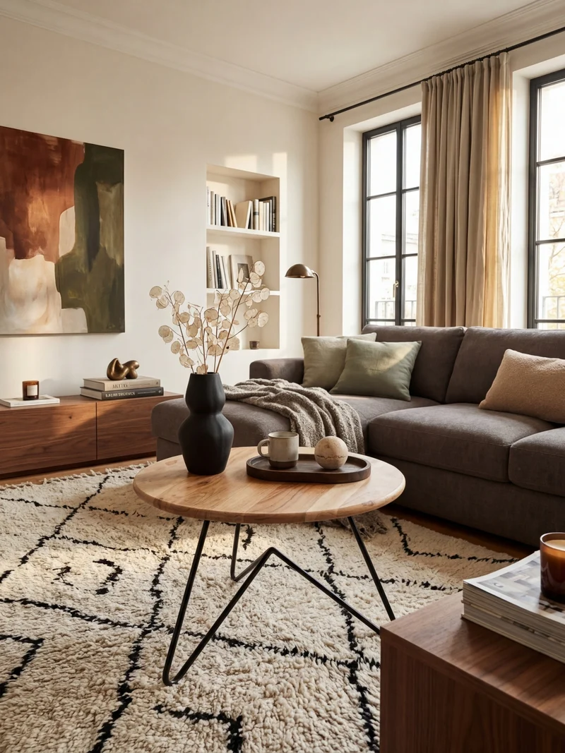 Couchtisch Akazienholz mit Haarnadelgestell, Modernes Design, Große Ablagefläche