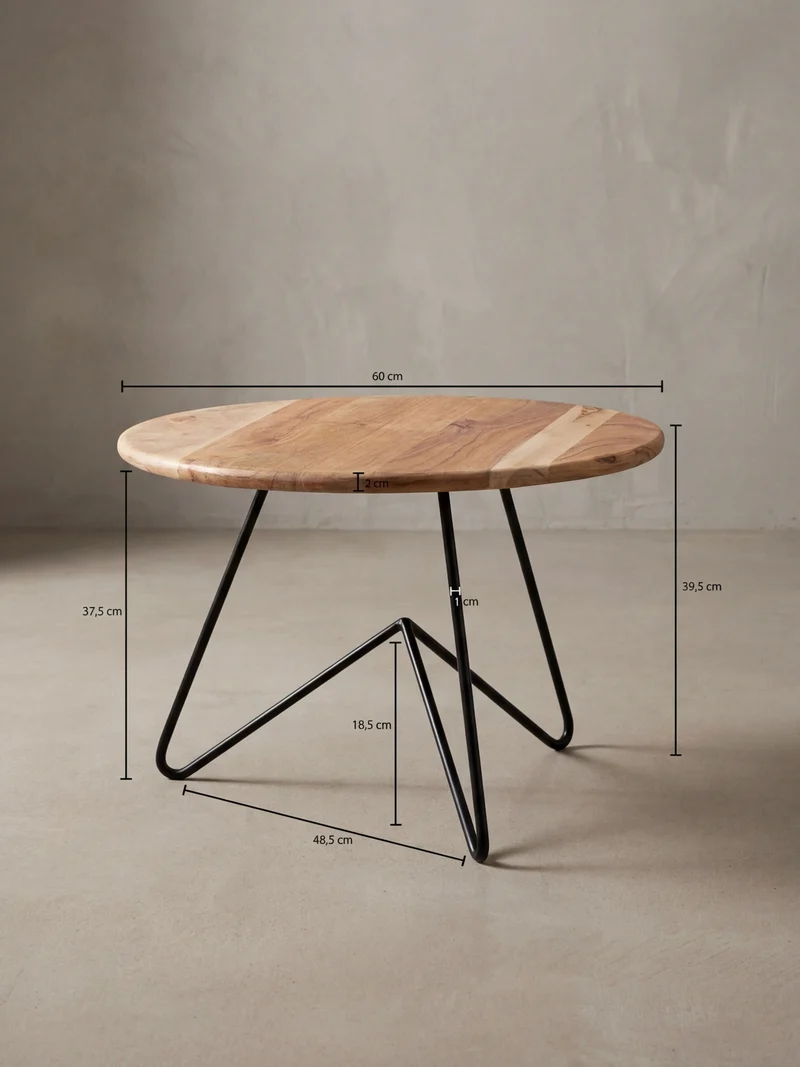 Couchtisch Akazienholz mit Haarnadelgestell, Modernes Design, Große Ablagefläche