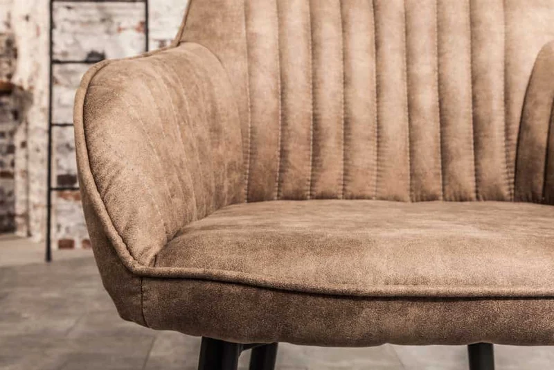 Eleganter Stuhl MILAN Mikrofaser Taupe Armlehnen Ziersteppung