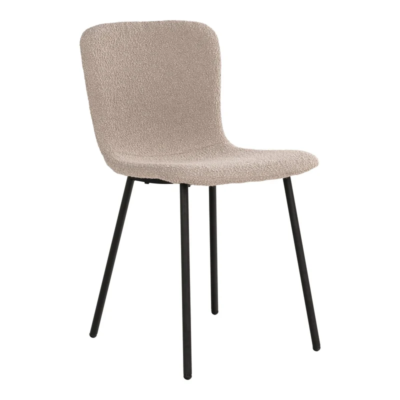 2er Set - Retro Stuhl HANNA beige Bouclé-Stoff schwarze Beine