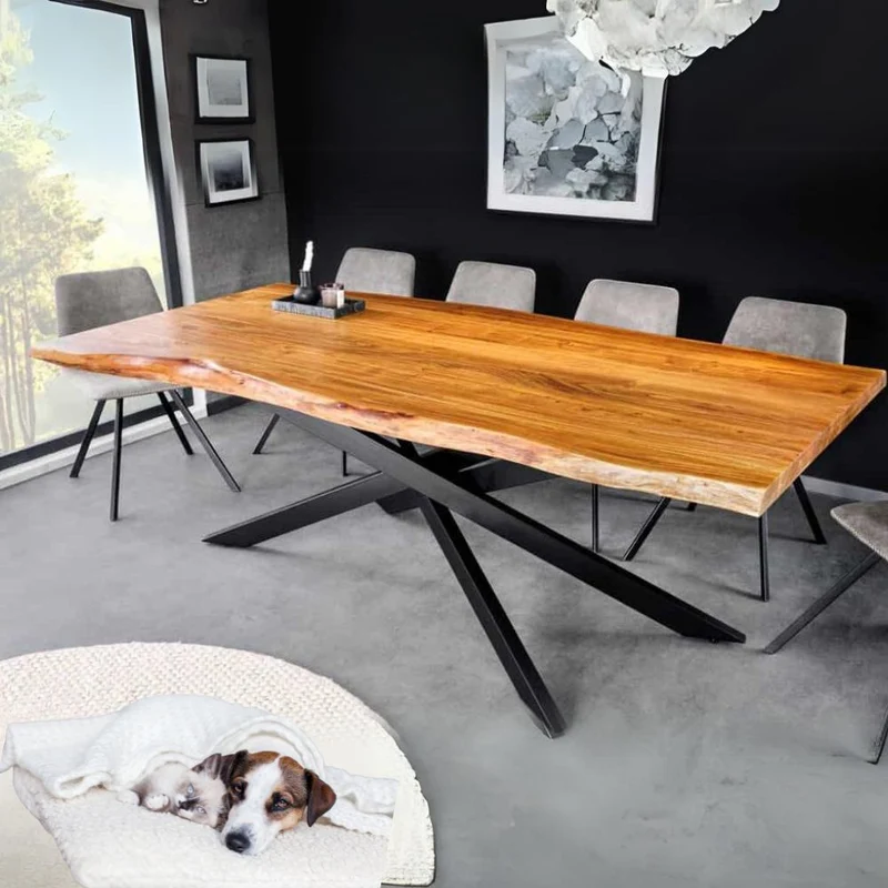 Baumkante Esstisch ARBOL 200cm massive 60mm Akazie Design-Gestell