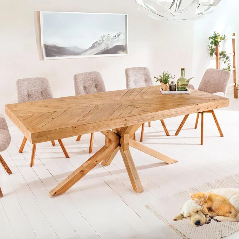 Massiver Esstisch BANDA 200cm natur recycelte Pinie Mikado-Gestell