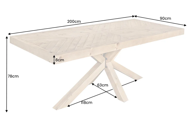Massiver Esstisch BANDA 200cm natur recycelte Pinie Mikado-Gestell