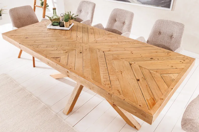 Massiver Esstisch BANDA 160cm natur recycelte Pinie Mikado-Gestell