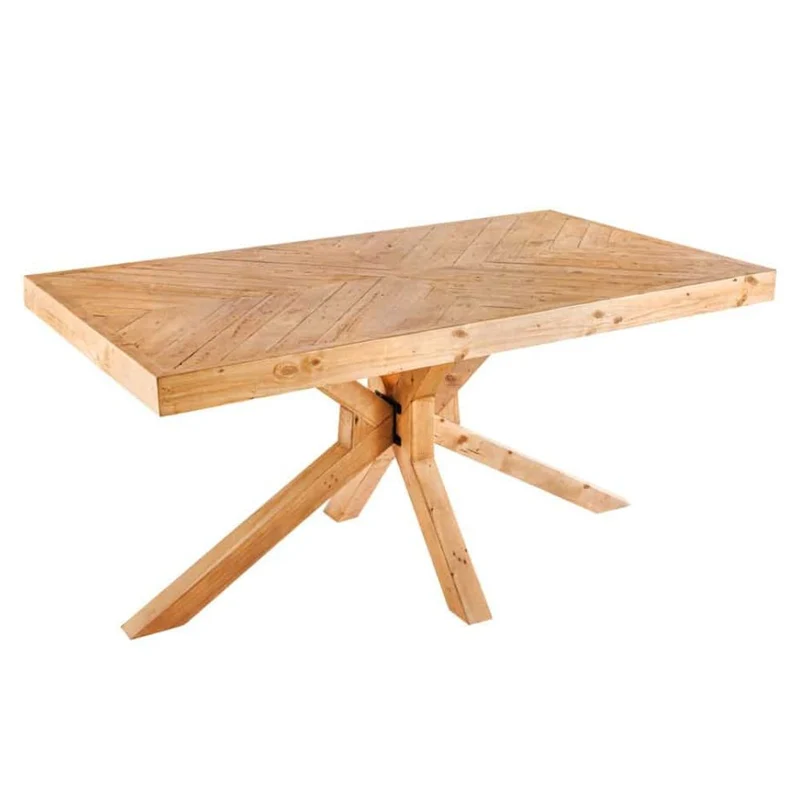 Massiver Esstisch BANDA 160cm natur recycelte Pinie Mikado-Gestell