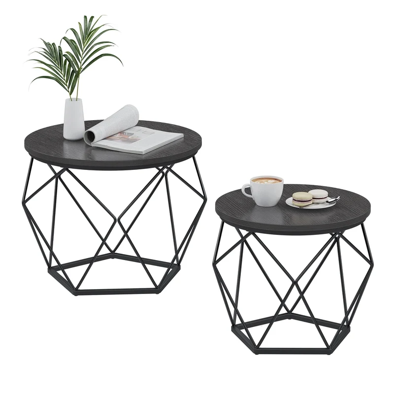 Couchtisch rund mit abnehmbarer Platte 2er Set
