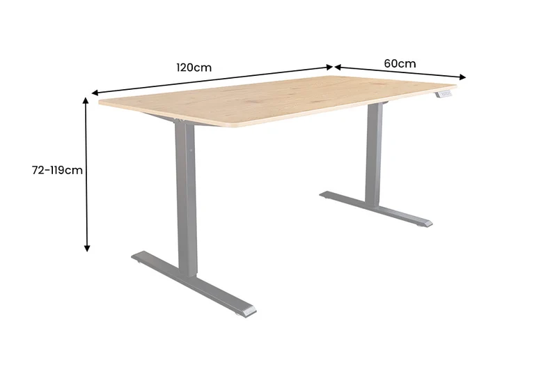 Höhenverstellbarer Schreibtisch KANTOR 120cm Eiche Metall