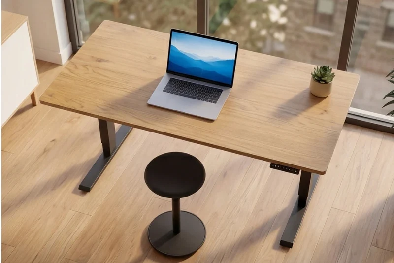 Höhenverstellbarer Schreibtisch KANTOR 140cm Eiche Metall