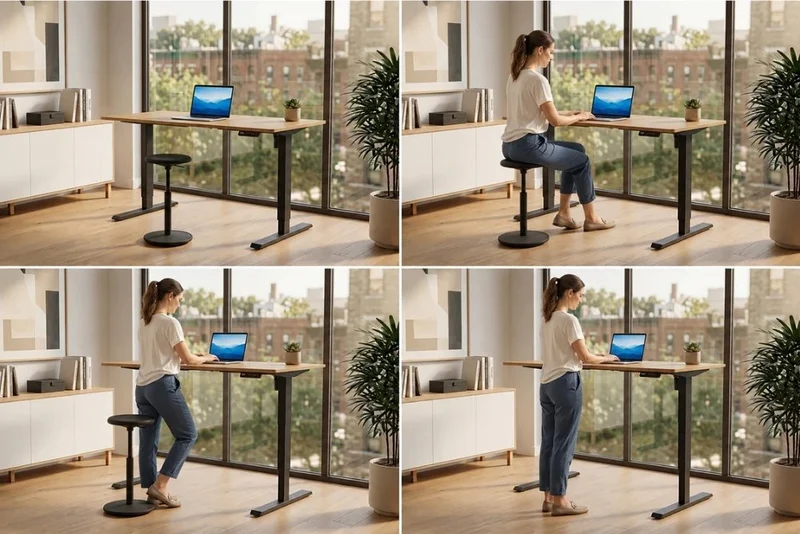 Höhenverstellbarer Schreibtisch KANTOR 140cm Eiche Metall