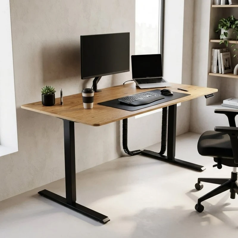 Höhenverstellbarer Schreibtisch KANTOR 160cm Eiche Metall