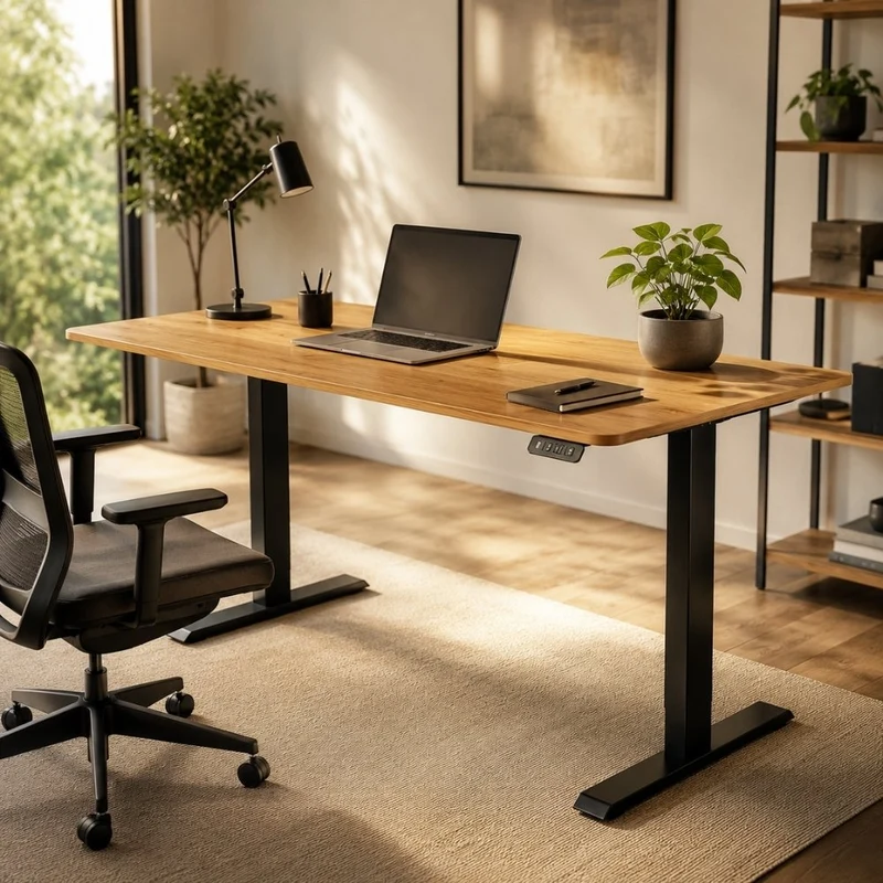 Höhenverstellbarer Schreibtisch KANTOR 160cm Eiche Metall
