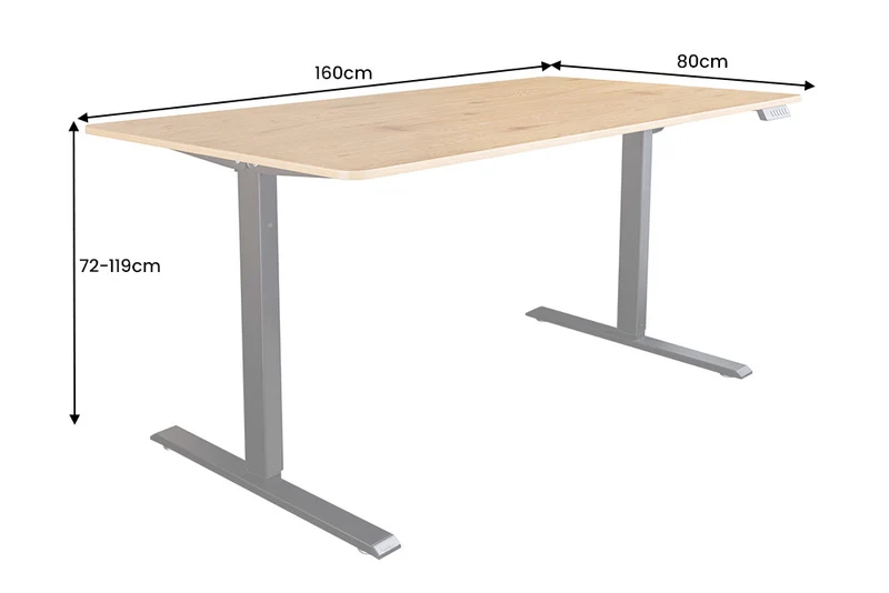 Höhenverstellbarer Schreibtisch KANTOR 160cm Eiche Metall
