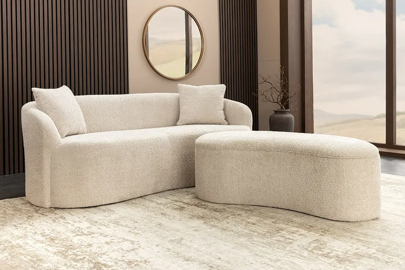 Design Polsterbank ARCO 120cm champagner beige Bouclé Sitzbank