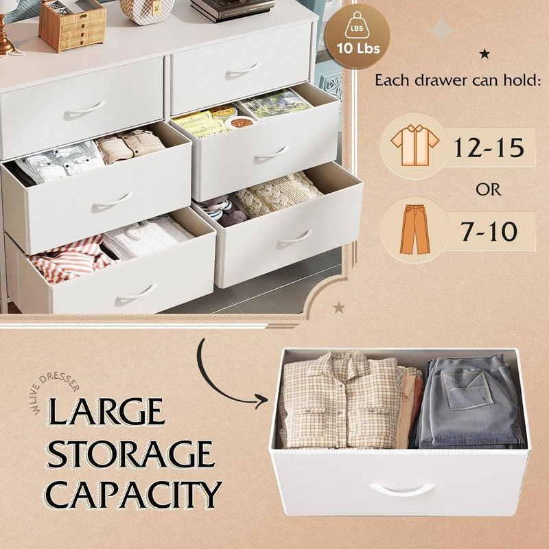 WLIVE Minimalist Wide 6-Drawer Storage Fabric Dresser