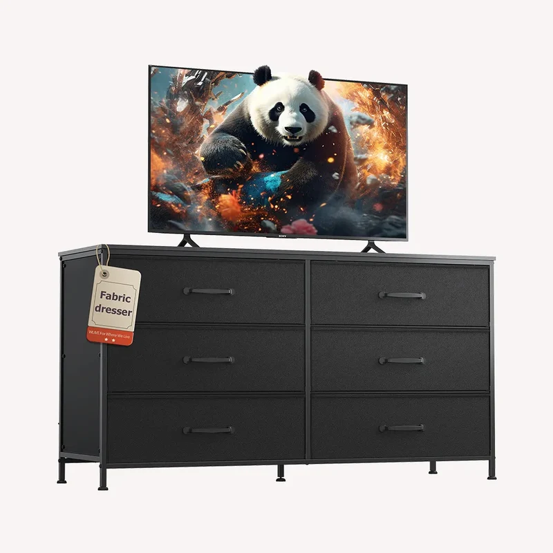 WLIVE Minimalist Wide 6-Drawer Storage Fabric Dresser