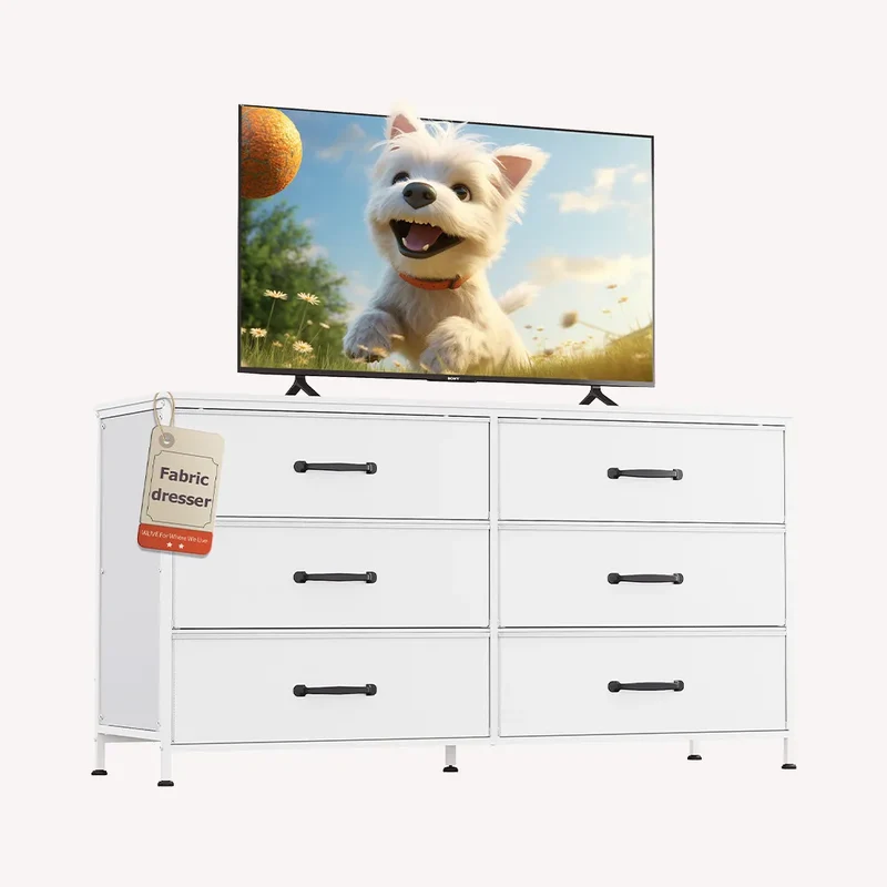 WLIVE Minimalist Wide 6-Drawer Storage Fabric Dresser