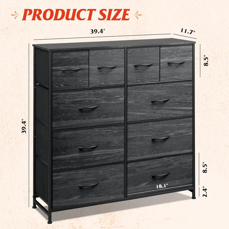 WLIVE Minimalist 10-Drawer Large Storage Fabric Dresser