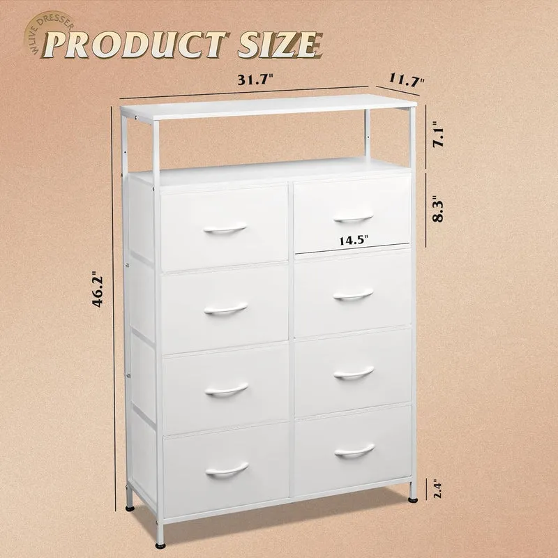 WLIVE Tall 8-Drawer Fabric Storage Dresser with Open Shelves