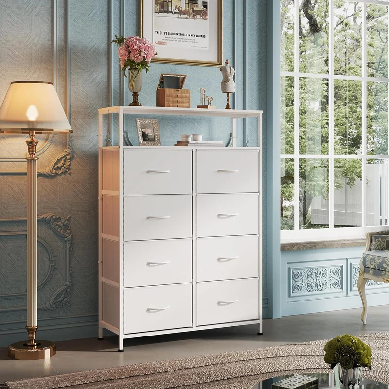WLIVE Tall 8-Drawer Fabric Storage Dresser with Open Shelves