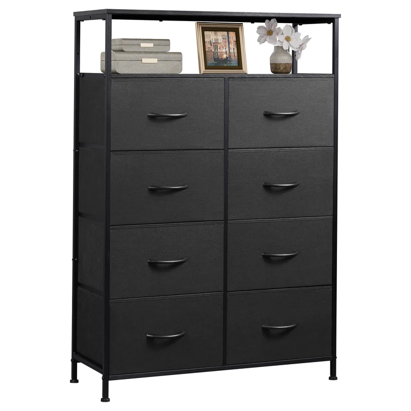WLIVE Tall 8-Drawer Fabric Storage Dresser with Open Shelves