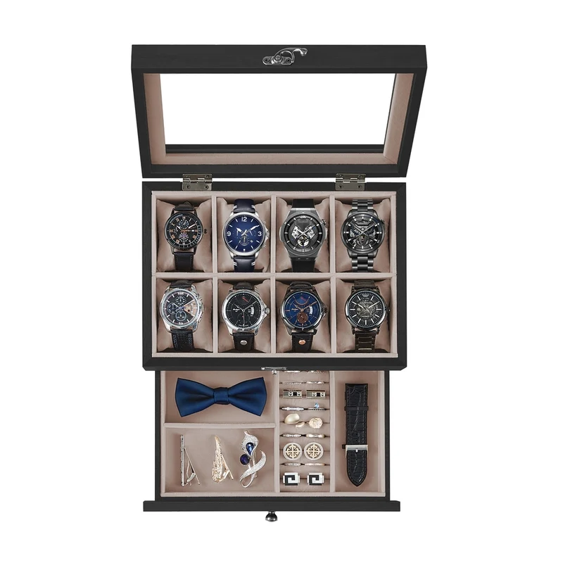 Uhrenbox mit Glasdeckel aus Massivholz