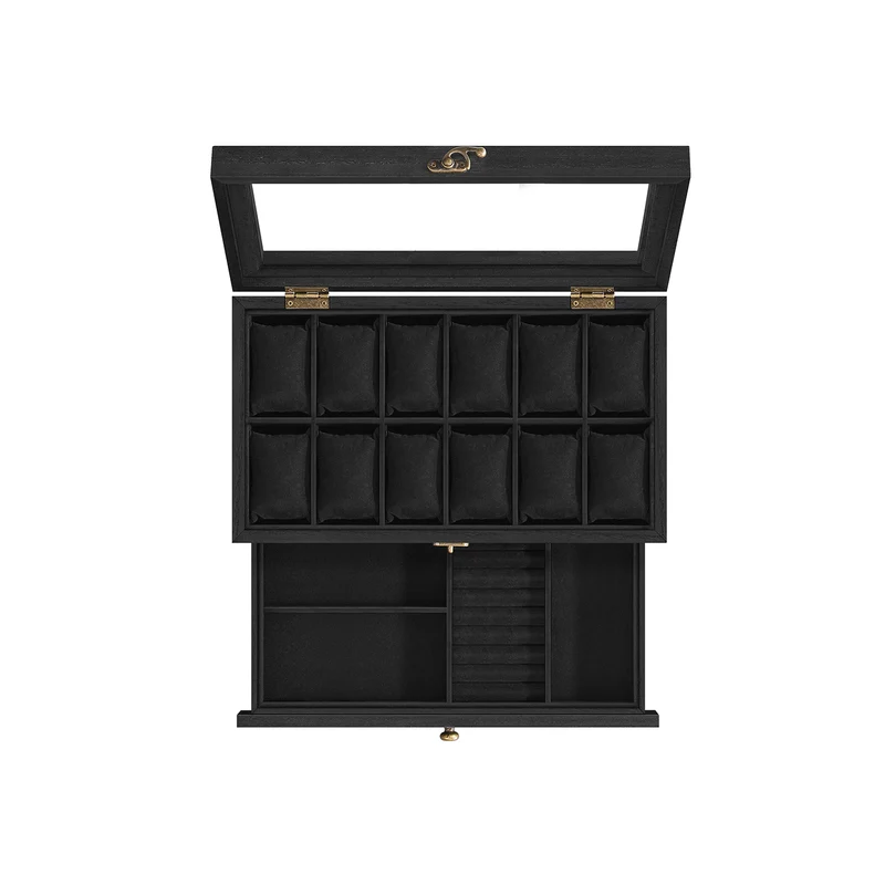 Uhrenbox mit Glasdeckel aus Massivholz