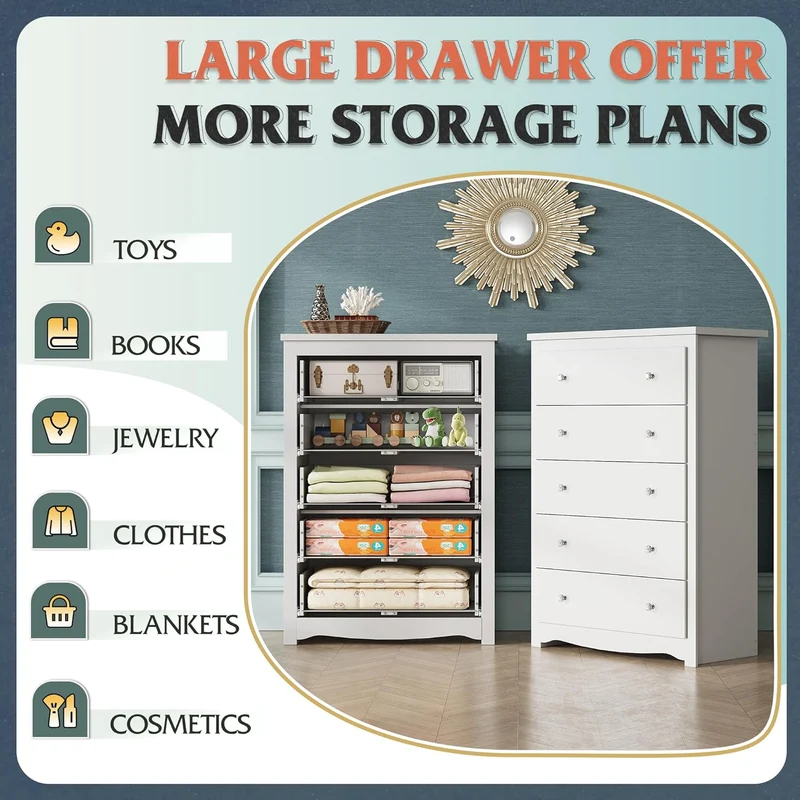 WLIVE 5-Drawer Minimalist Modern Wood Storage Chest