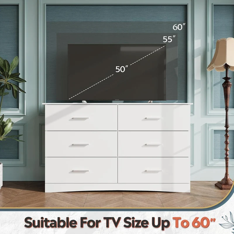 WLIVE Wide 6-Drawer Mid Century Modern Wood Dresser