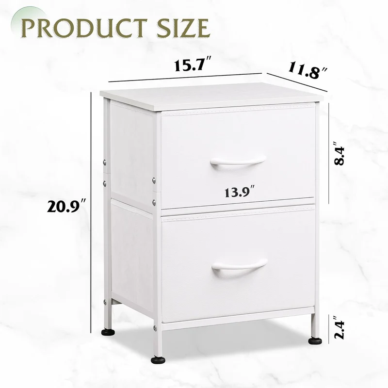 WLIVE Minimalist 2-Drawer Fabric Storage Nightstand
