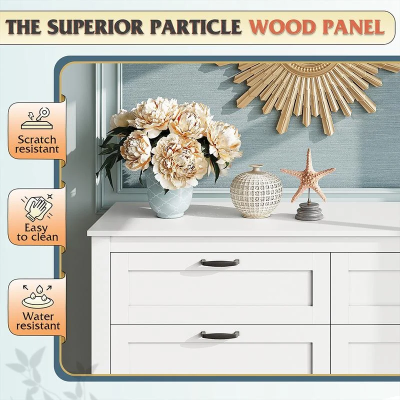 WLIVE Wide 6-Drawer Minimalist Vintage Wood Dresser