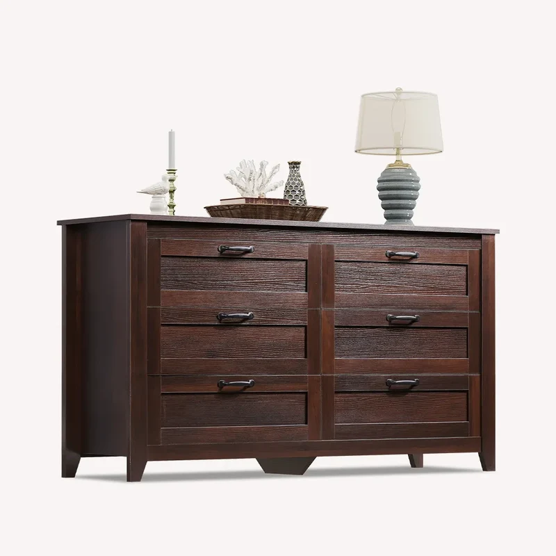 WLIVE Wide 6-Drawer Minimalist Vintage Wood Dresser