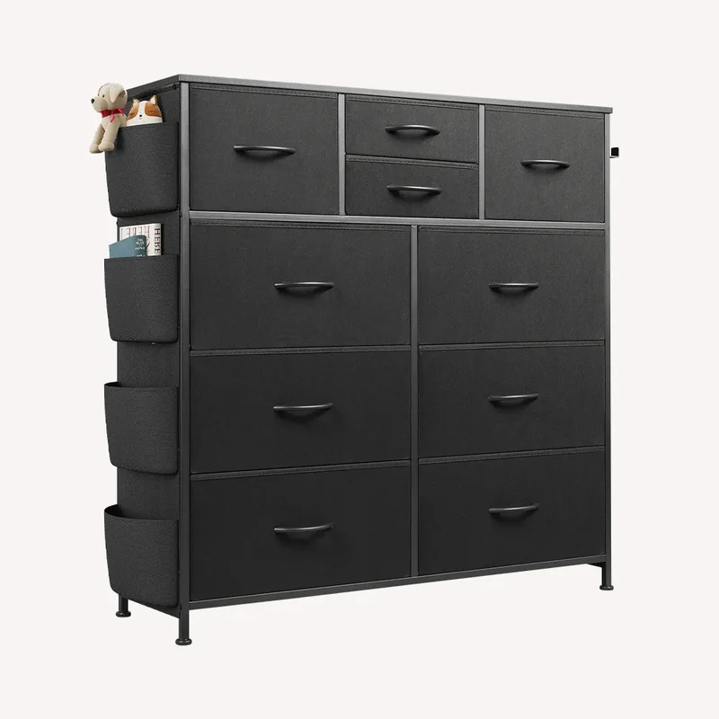 WLIVE 10-Drawer Fabric Dresser with Side Pockets and Hooks