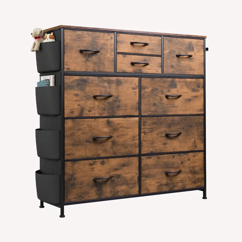 WLIVE 10-Drawer Fabric Dresser with Side Pockets and Hooks