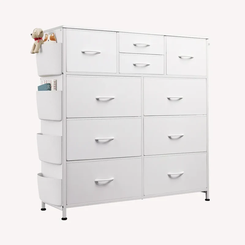 WLIVE 10-Drawer Fabric Dresser with Side Pockets and Hooks