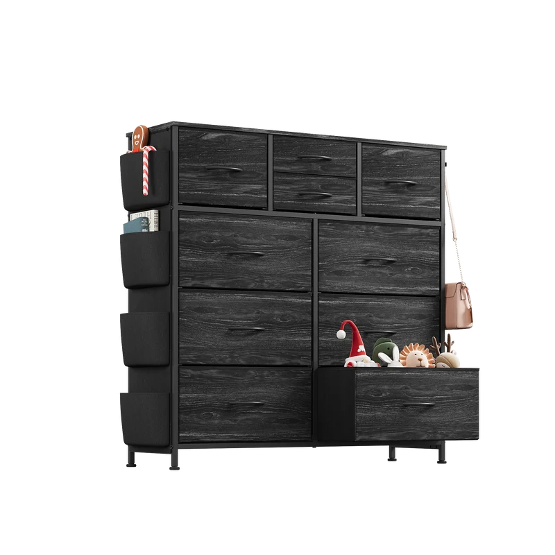 WLIVE 10-Drawer Fabric Dresser with Side Pockets and Hooks