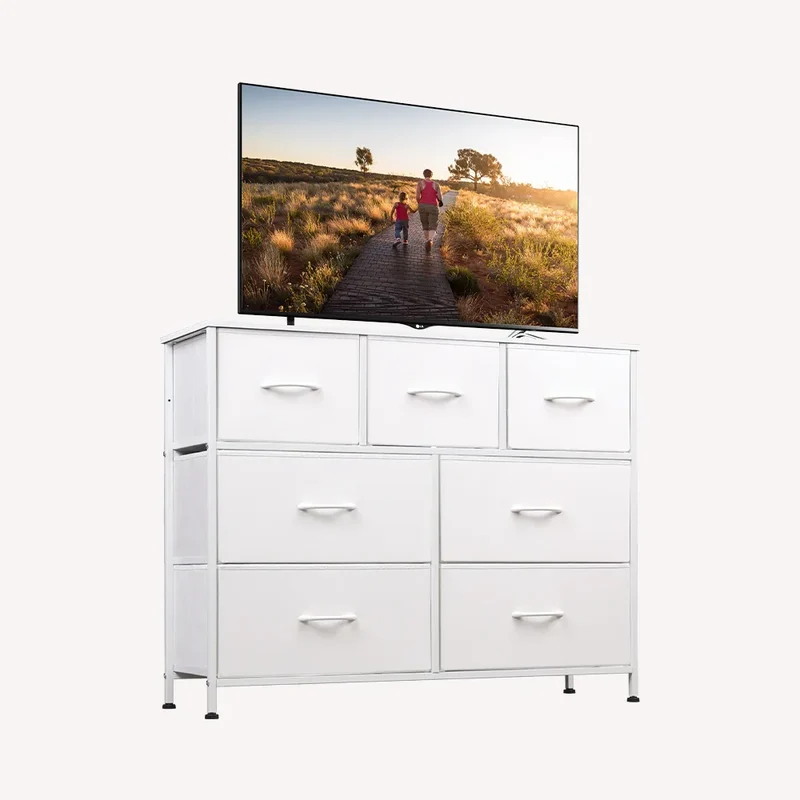 WLIVE Minimalist Fabric 7-Drawer Large Storage Dresser TV Stand