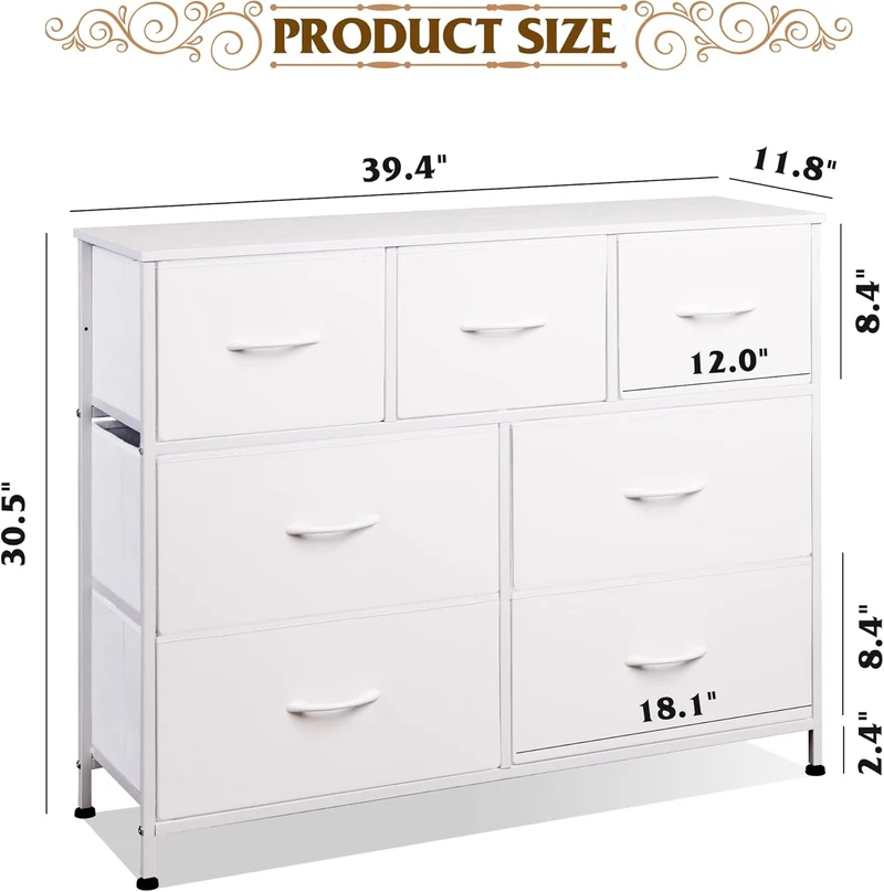 WLIVE Minimalist Fabric 7-Drawer Large Storage Dresser TV Stand