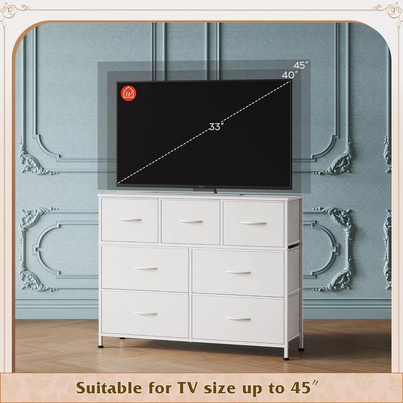 WLIVE Minimalist Fabric 7-Drawer Large Storage Dresser TV Stand
