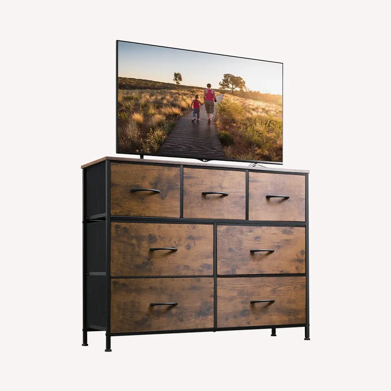 WLIVE Minimalist Fabric 7-Drawer Large Storage Dresser TV Stand