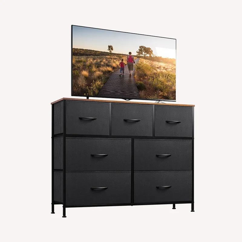 WLIVE Minimalist Fabric 7-Drawer Large Storage Dresser TV Stand