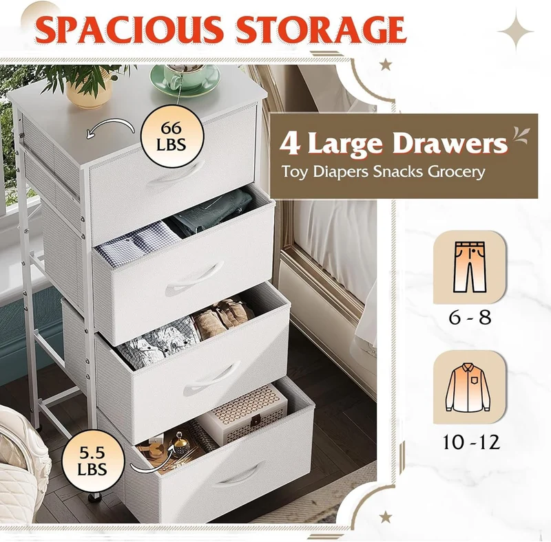 WLIVE Minimalist Tall 4-Drawer Fabric Storage Dresser