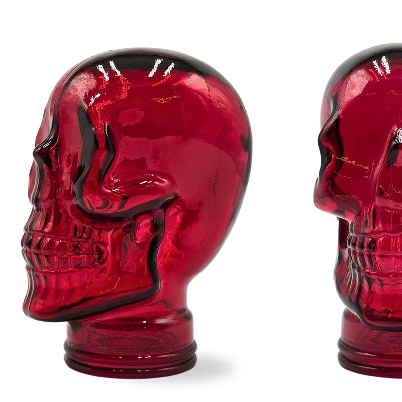 Glas KOPFHÖRERSTÄNDER TOTENKOPF| 26cm Glaskopf Skulptur | Farbe: T12 rot