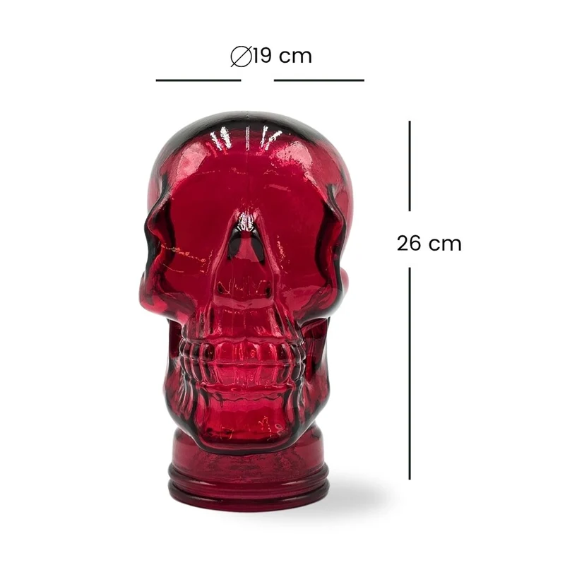 Glas KOPFHÖRERSTÄNDER TOTENKOPF| 26cm Glaskopf Skulptur | Farbe: T12 rot