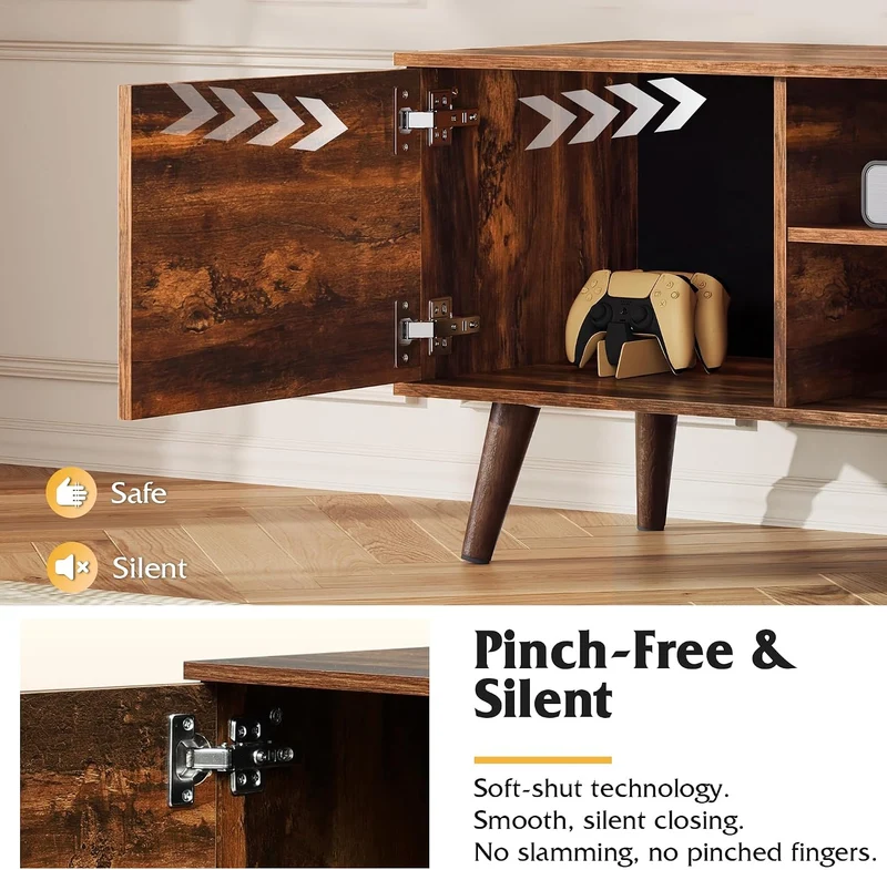 WLIVE TV Stand for 55 60 Inch TV, mid Century Modern Entertainment Center with 2 Cabinets Storage & Adjustable Shelf, Media Console Table for Living Room, Bedroom, Media Furniture