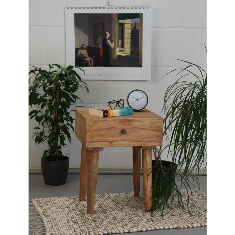 BEISTELLTISCH "SLEEK" | 50cm, Mahagoni Holz | Natur Nachttisch