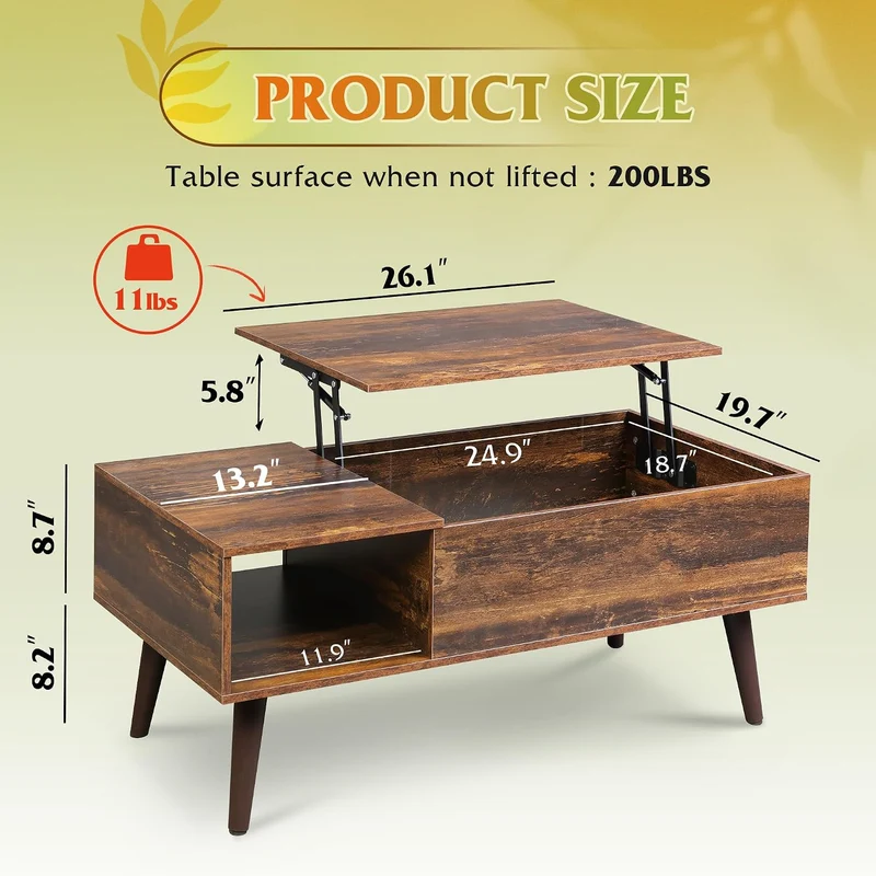 WLIVE Lift Top Coffee Table with Hidden Storage