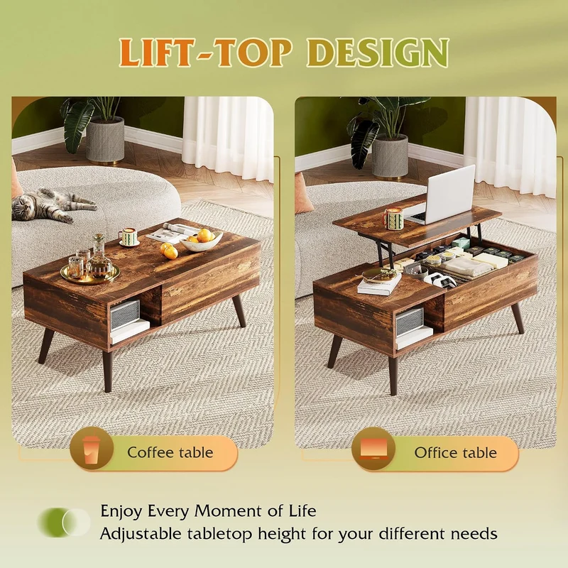 WLIVE Lift Top Coffee Table with Hidden Storage