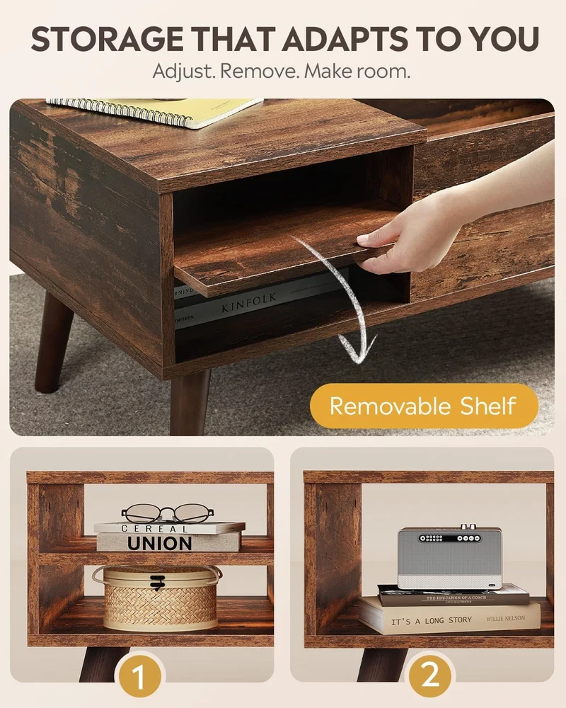 WLIVE Lift Top Coffee Table with Hidden Storage, Adjustable Shelf