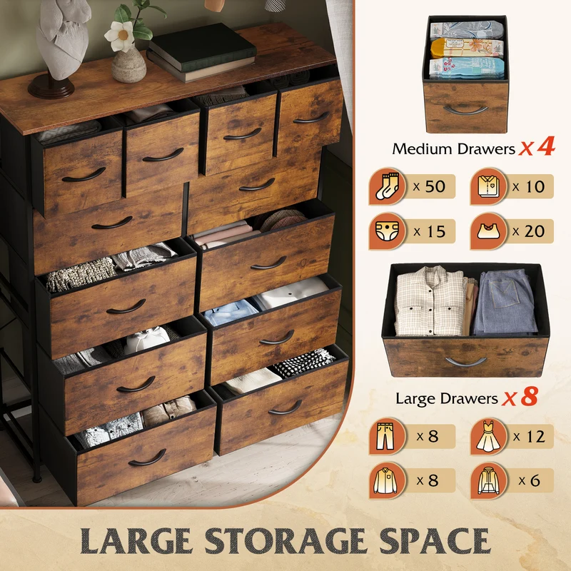 WLIVE 12-Drawer Tall Fabric Storage Chest